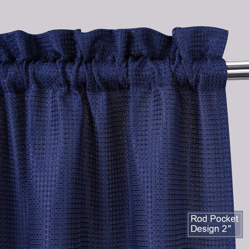 NANAN Tier Curtains,Waffle Weave Textured Tailored Short Curtains for Bathroom Waterproof Window Covering Kitchen Cafe Curtains - 30" x 45", Navy Blue, Set of 2 - Image 3